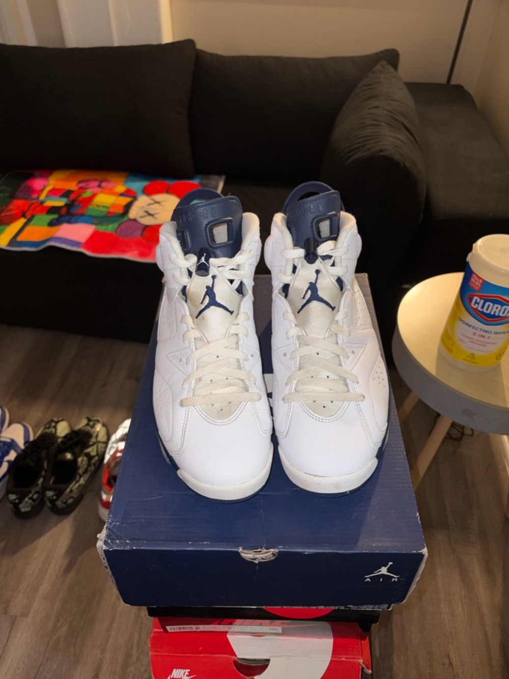 Jordan 6 White and Navy High-Top Sneakers